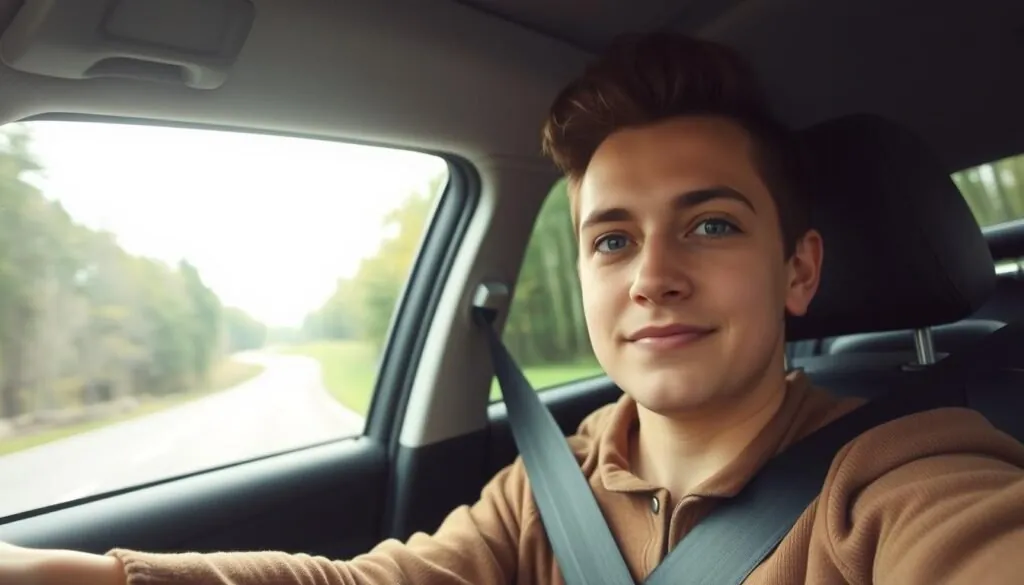 Learner driver settling in behind the wheel before a lesson
