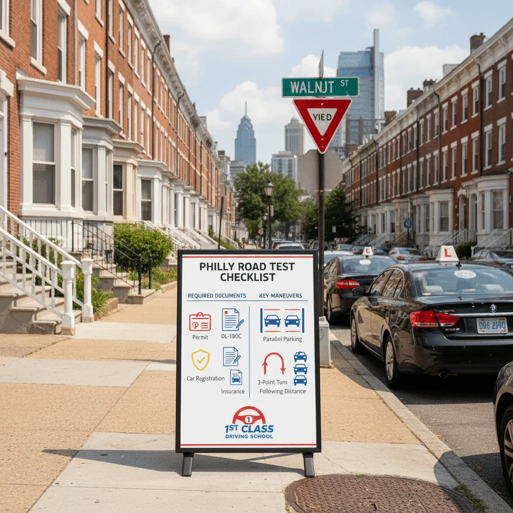 PennDOT road test checklist displayed on a Philadelphia street
