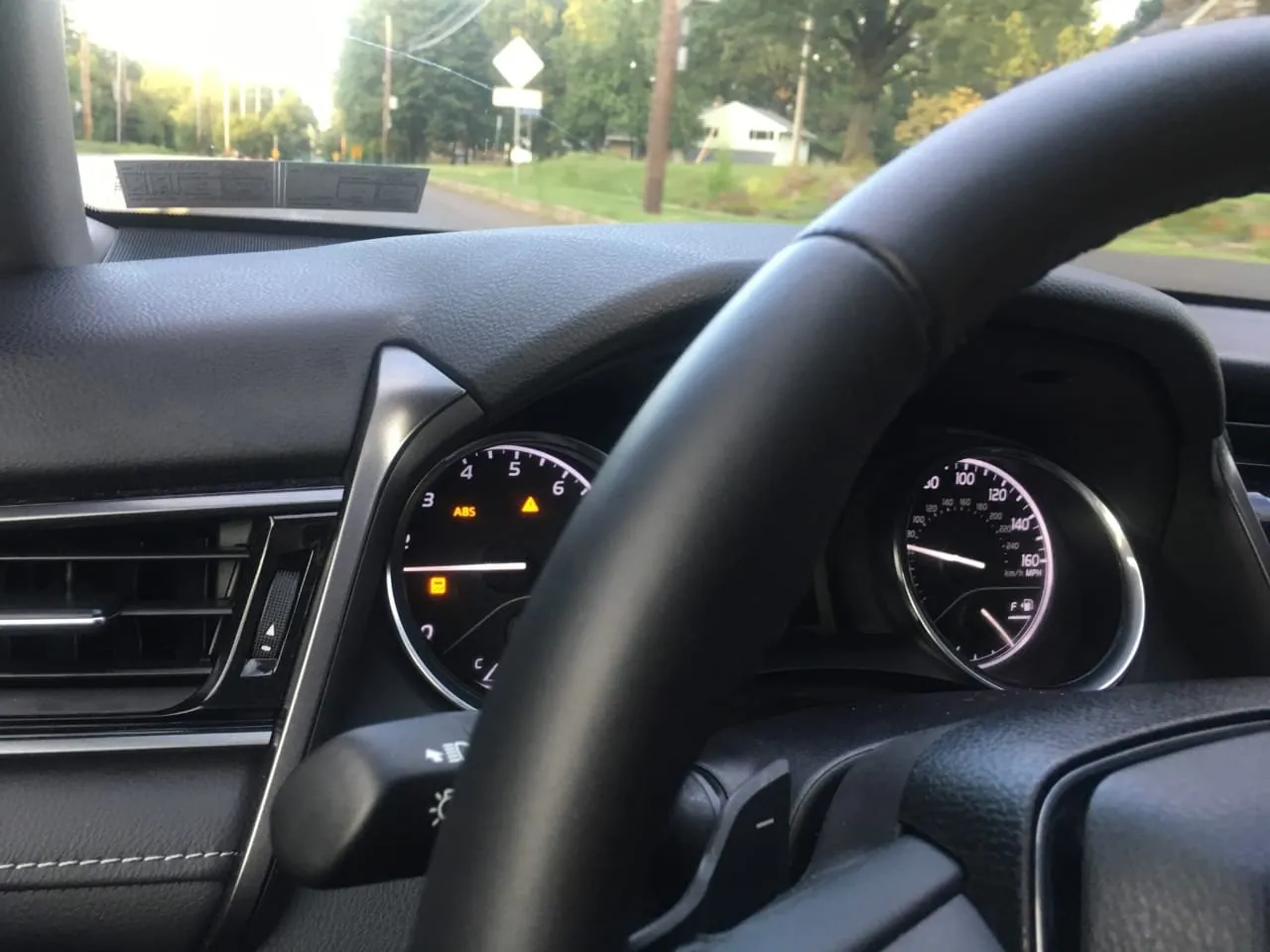 Driver's view of the dashboard and instrument cluster from the driving seat