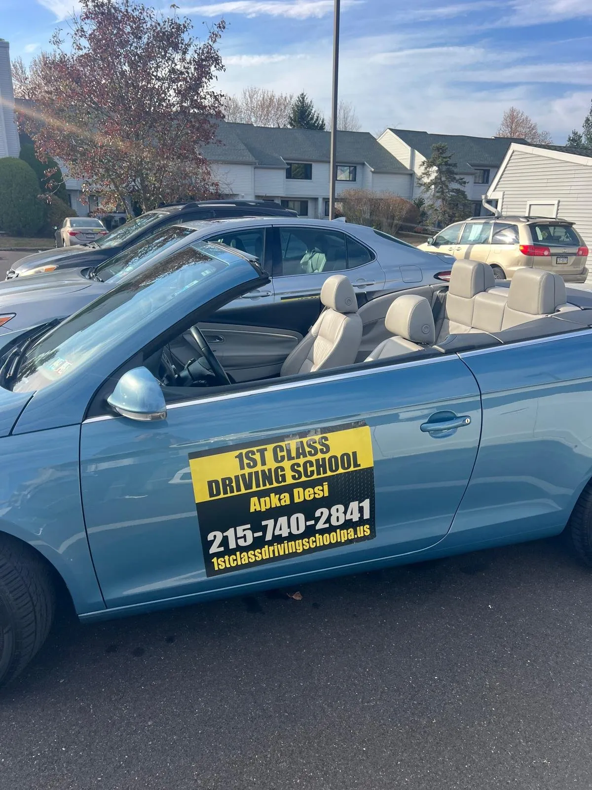 Training car with school signage used for turning practice